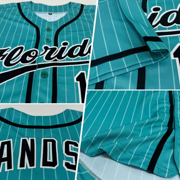 Custom Aqua White Pinstripe Black Authentic Baseball Jersey