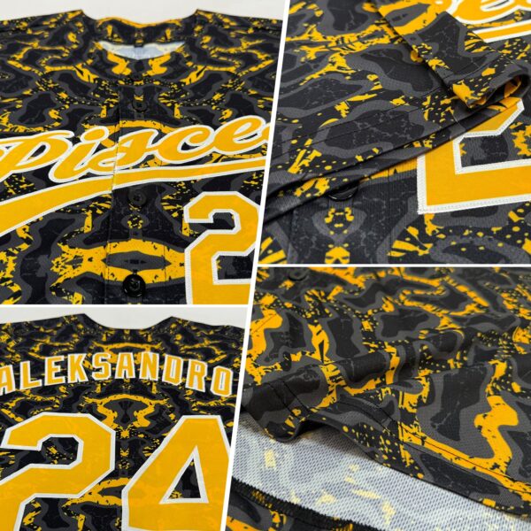 Custom Black Gold-White 3D Pattern Design Abstract Tiger And Zebra Authentic Baseball Jersey