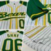 Custom White Kelly Green Pinstripe Kelly Green-Gold Authentic Raglan Sleeves Baseball Jersey