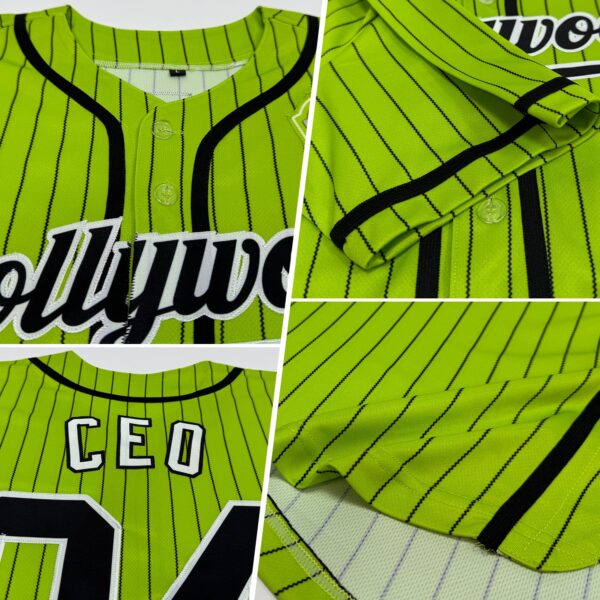 Custom Neon Green Black Pinstripe Black-White Authentic Baseball Jersey