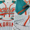 Custom White Aqua Pinstripe Aqua-Orange Authentic Raglan Sleeves Baseball Jersey