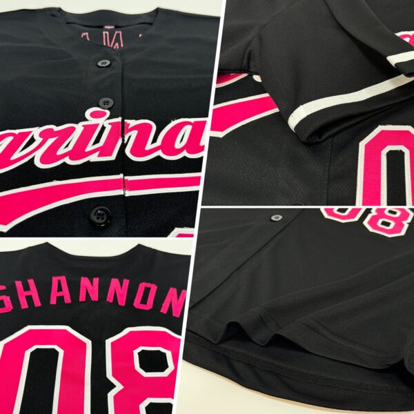 Custom Black Hot Pink-White Authentic Baseball Jersey