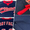 Custom Navy Red-White Two-Button Unisex Softball Jersey