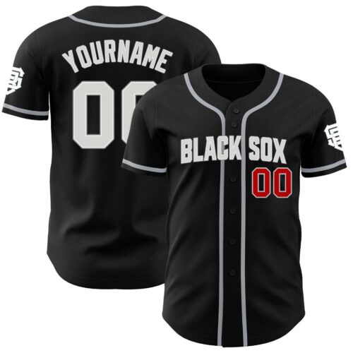 Custom Black Silver Red Gray-White Authentic Baseball Black Sox Jersey