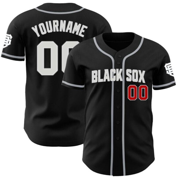 Custom Black Silver Red Gray-White Authentic Baseball Black Sox Jersey