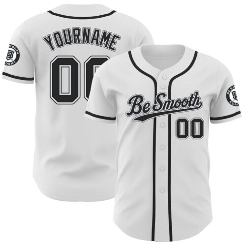 Custom White Black-Silver Authentic Baseball Be Smooth Jersey