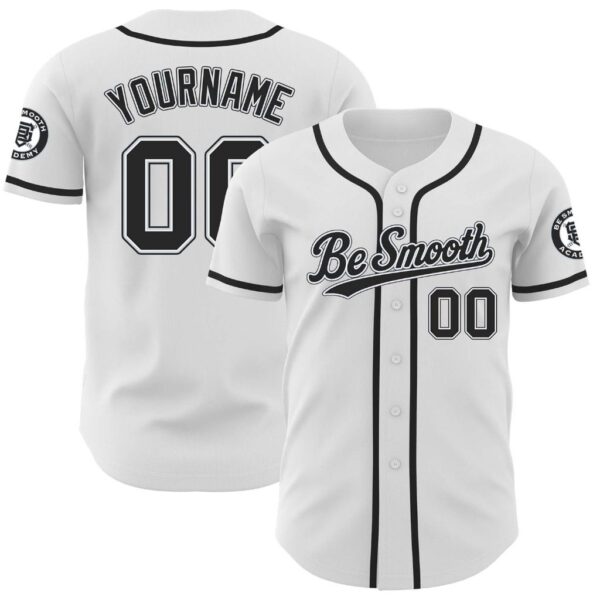 Custom White Black-Silver Authentic Baseball Be Smooth Jersey
