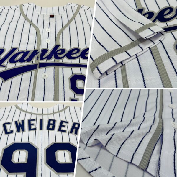Custom White Navy Pinstripe Navy-Gray Authentic Baseball Jersey