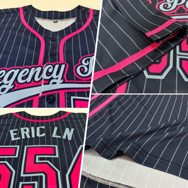 Custom Navy Light Blue Pinstripe Pink Authentic Baseball Jersey