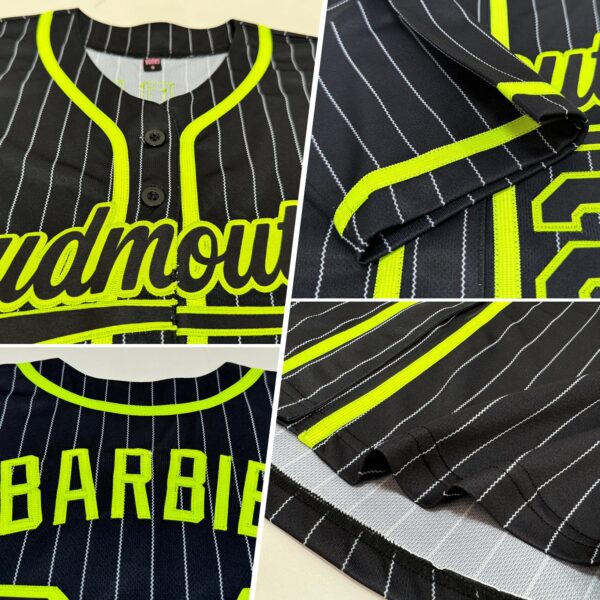 Custom Black White Pinstripe Black-Neon Green Authentic Baseball Jersey