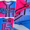 Custom Sky Blue Pink-Black Authentic Gradient Fashion Baseball Jersey