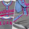 Custom Gray Pink-Light Blue 3 Colors Arm Shapes Authentic Baseball Jersey