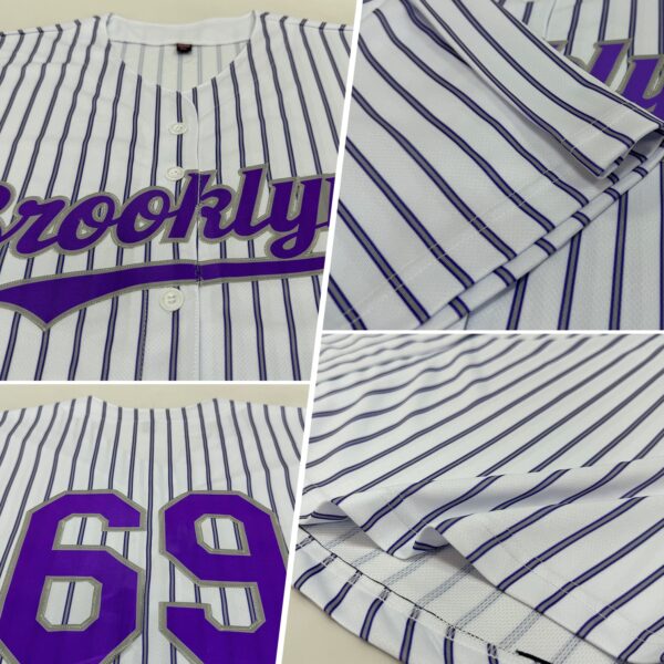 Custom White (Purple Gray Pinstripe) Purple-Gray Authentic Baseball Jersey