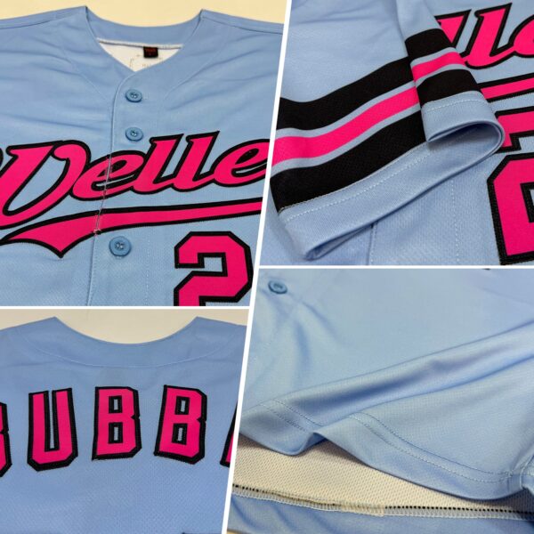 Custom Light Blue Pink-Black Authentic Baseball Jersey