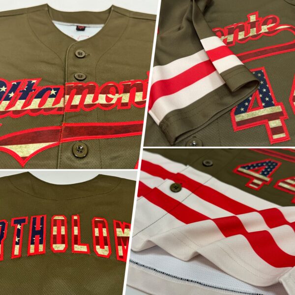Custom Olive Vintage USA Flag Red-Cream Line Authentic Salute To Service Baseball Jersey