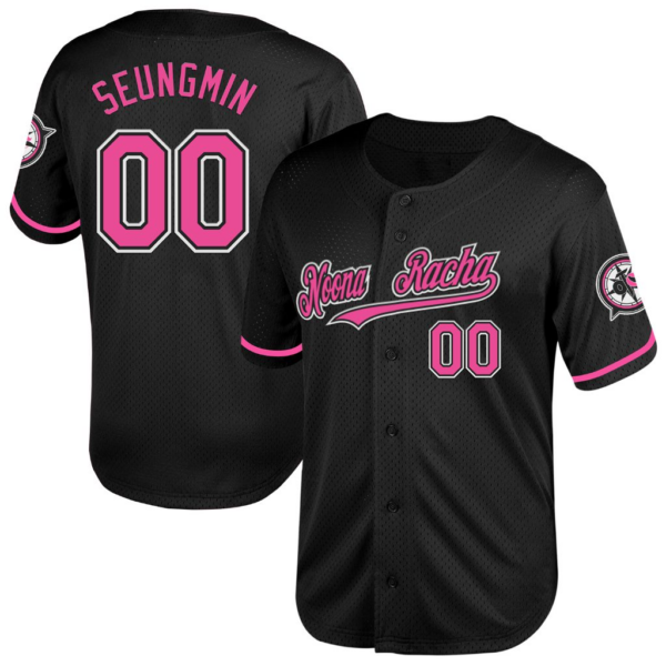 Custom Black Pink-White Mesh Authentic Throwback Baseball Jersey