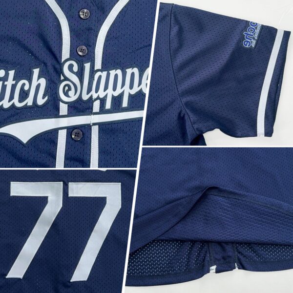 Custom Navy White Mesh Authentic Throwback Baseball Jersey