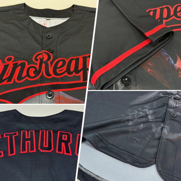 Custom Black Red 3D Skull Fashion Authentic Baseball Jersey