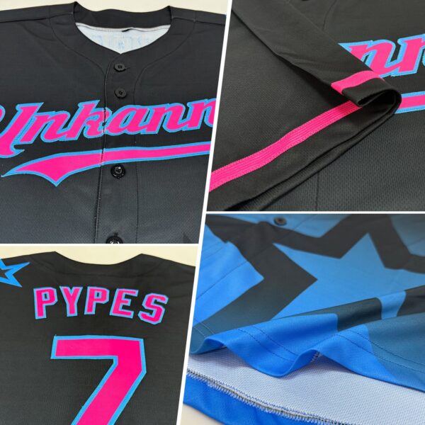 Custom Black Pink-Sky Blue 3D Pattern Design Gradient Style Twinkle Star Authentic Baseball Jersey