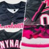 Custom Black Neon Pink-Aqua 3D Pattern Design Gradient Style Twinkle Star Authentic Baseball Jersey