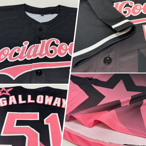 Custom Black Medium Pink-White 3D Pattern Design Gradient Style Twinkle Star Authentic Baseball Jersey