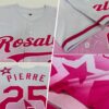 Custom White Pink 3D Pattern Design Gradient Style Twinkle Star Authentic Baseball Jersey
