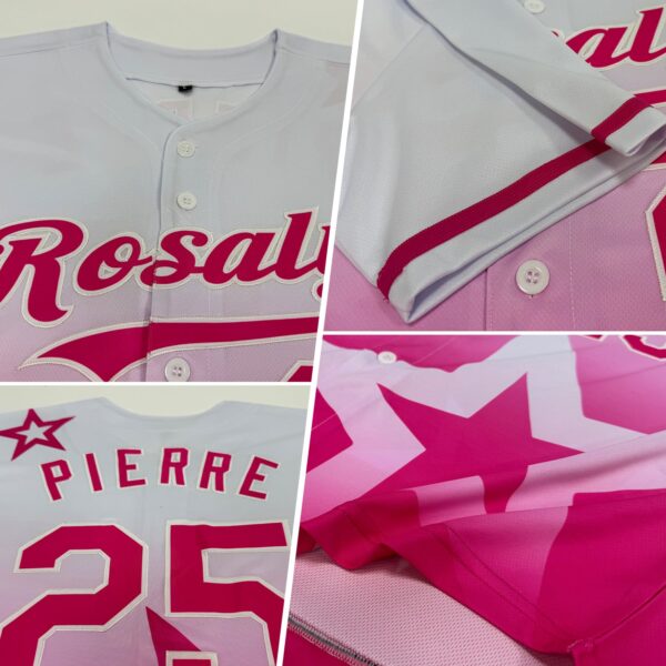 Custom White Pink 3D Pattern Design Gradient Style Twinkle Star Authentic Baseball Jersey