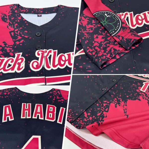 Custom Crimson Black-Cream 3D Pattern Design Abstract Brush Stroke Authentic Baseball Jersey