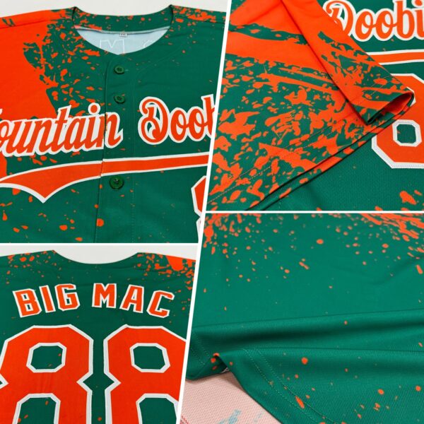 Custom Orange Kelly Green-White 3D Pattern Design Abstract Brush Stroke Authentic Baseball Jersey
