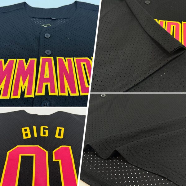 Custom Black Maroon-Gold Mesh Authentic Throwback Baseball Jersey