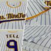 Custom White Purple Pinstripe Purple-Gold Authentic Baseball Jersey