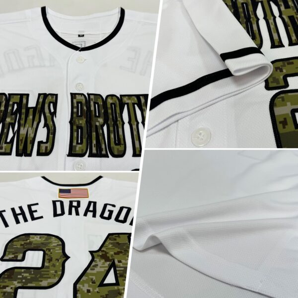 Custom White Camo-Black Authentic American Flag Fashion Baseball Jersey