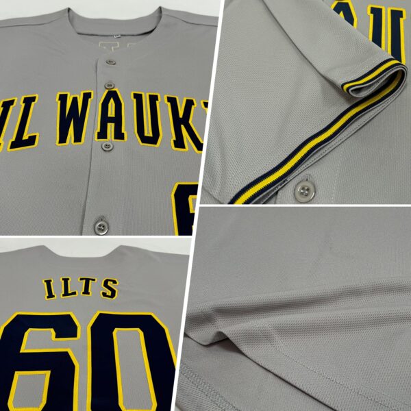 Custom Gray Navy-Gold Baseball Jersey