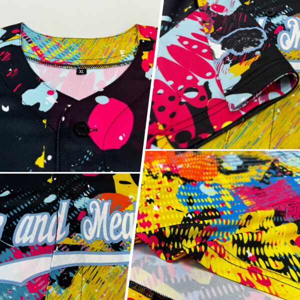 Custom Graffiti Bright Psychedelic Pattern White-Light Blue 3D Authentic Baseball Jersey