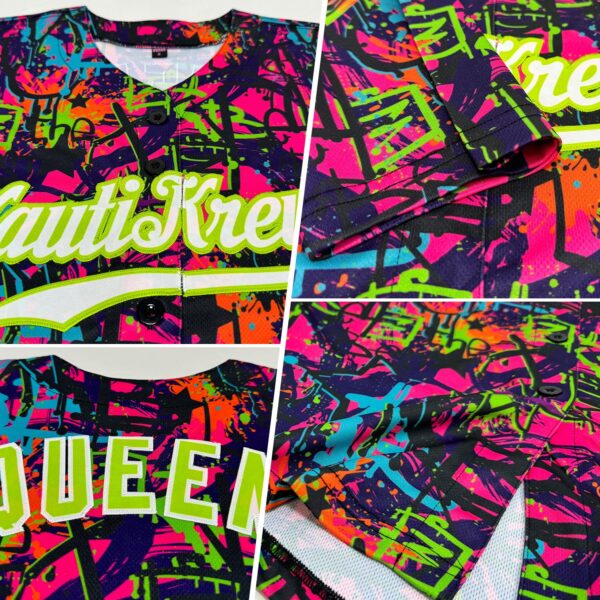 Custom Graffiti Pattern White-Neon Green 3D Authentic Baseball Jersey