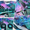 Custom Teal Black 3D Pattern Design Hawaii Palm Leaves Authentic Baseball Jersey