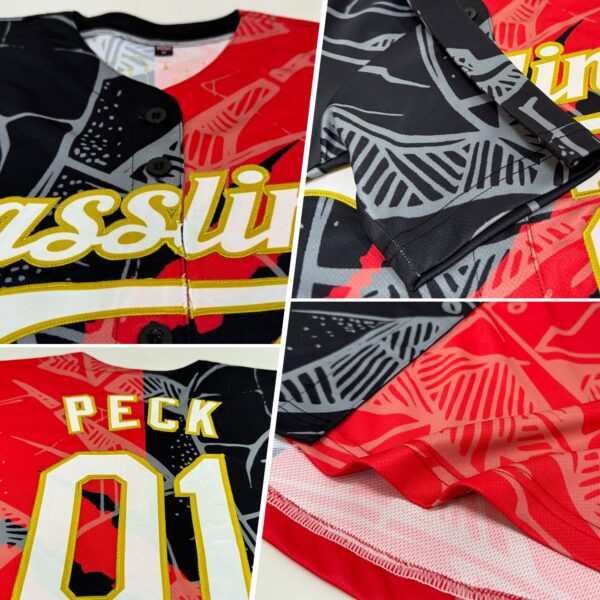 Custom Graffiti Pattern White Red Black-Old Gold 3D Scratch Authentic Baseball Jersey