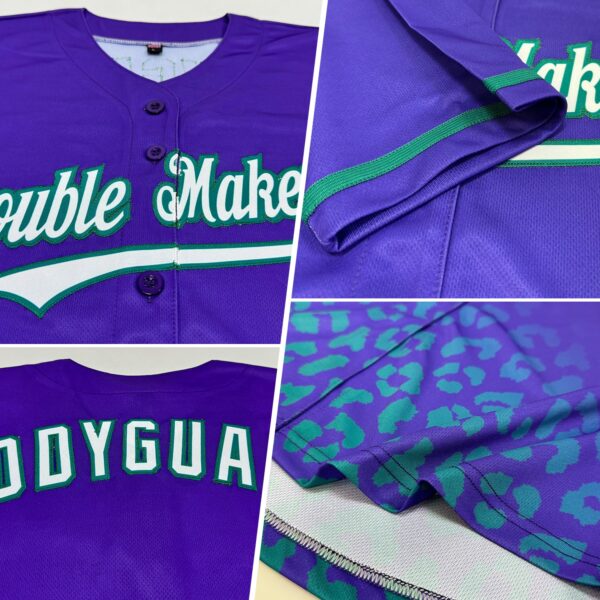 Custom Purple White-Teal 3D Pattern Design Leopard Print Fade Fashion Authentic Baseball Jersey
