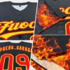 Custom Black Red-Yellow 3D Pattern Design Flame Authentic Baseball Jersey
