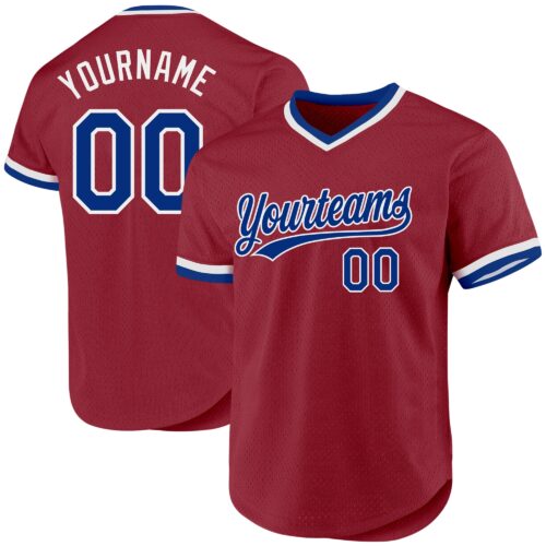 Custom Maroon Royal-White Authentic Throwback Baseball Jersey