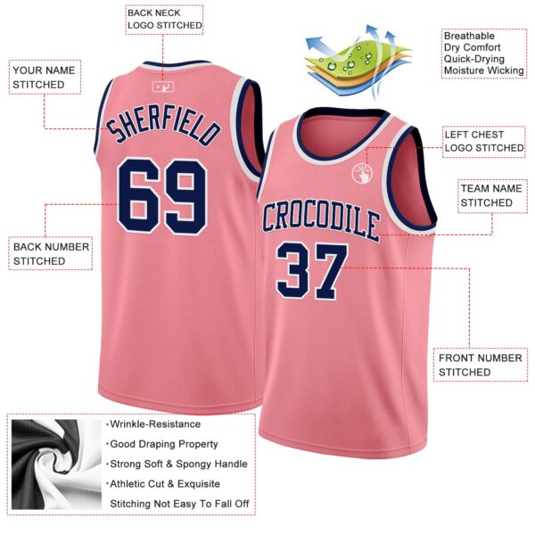 Custom Medium Pink Navy-White Authentic Basketball Jersey