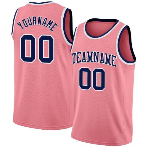 Custom Medium Pink Navy-White Authentic Basketball Jersey