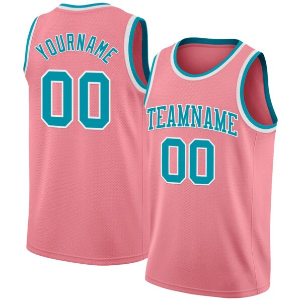 Custom Medium Pink Teal-White Authentic Basketball Jersey