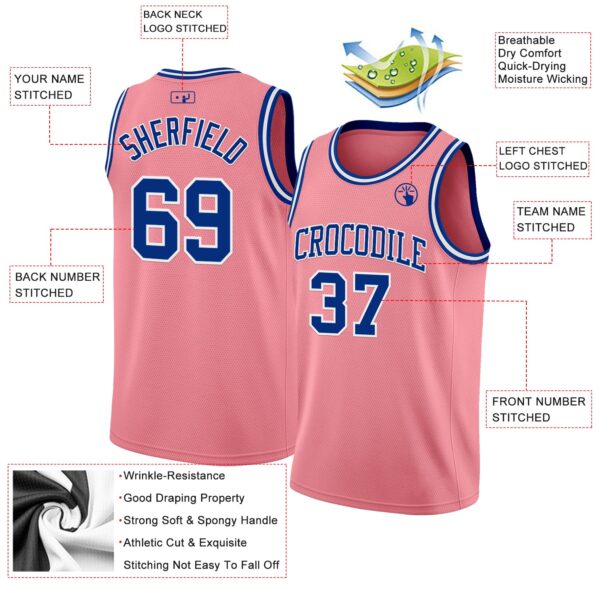 Custom Medium Pink Royal-White Authentic Basketball Jersey