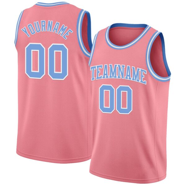 Custom Medium Pink Light Blue-White Authentic Basketball Jersey