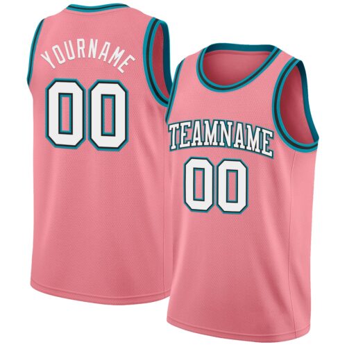 Custom Medium Pink White Black-Teal Authentic Basketball Jersey