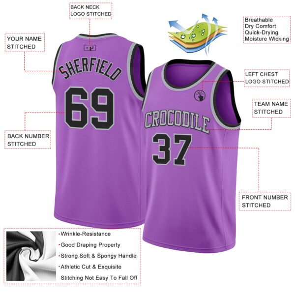 Custom Medium Purple Black-Gray Authentic Basketball Jersey