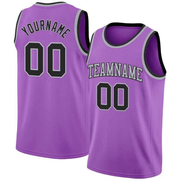 Custom Medium Purple Black-Gray Authentic Basketball Jersey