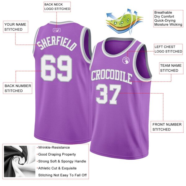 Custom Medium Purple White-Gray Authentic Basketball Jersey