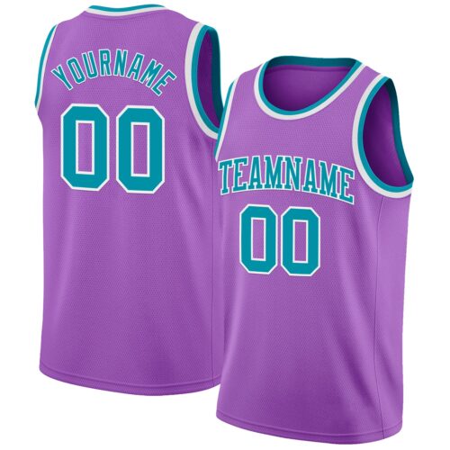 Custom Medium Purple Teal-White Authentic Basketball Jersey